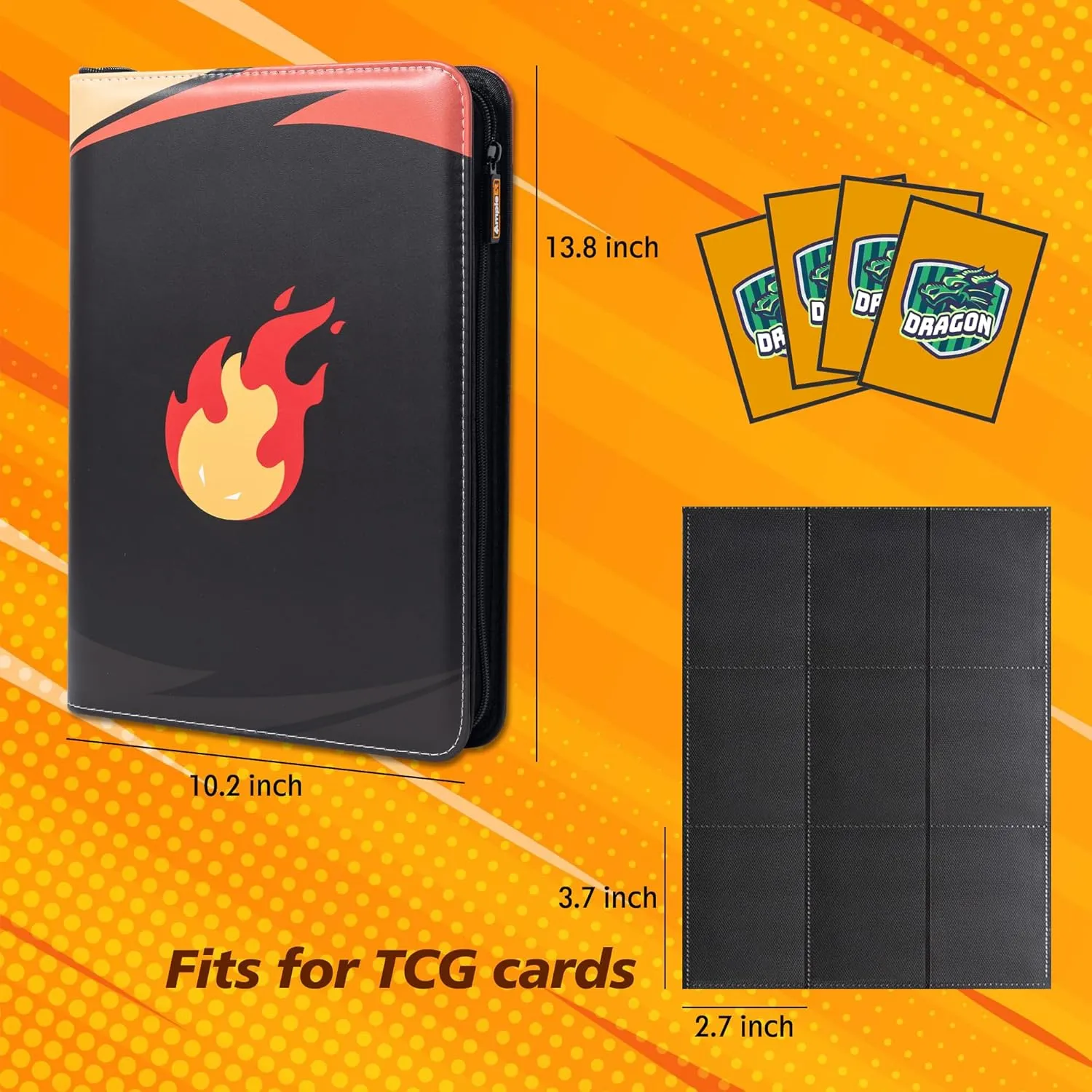 Trading Card Binder, 9 Pocket Ringless Page Sleeves with 360 Side-loading Slots, Compatible for MTG TCG Storage Display Collection (Red)