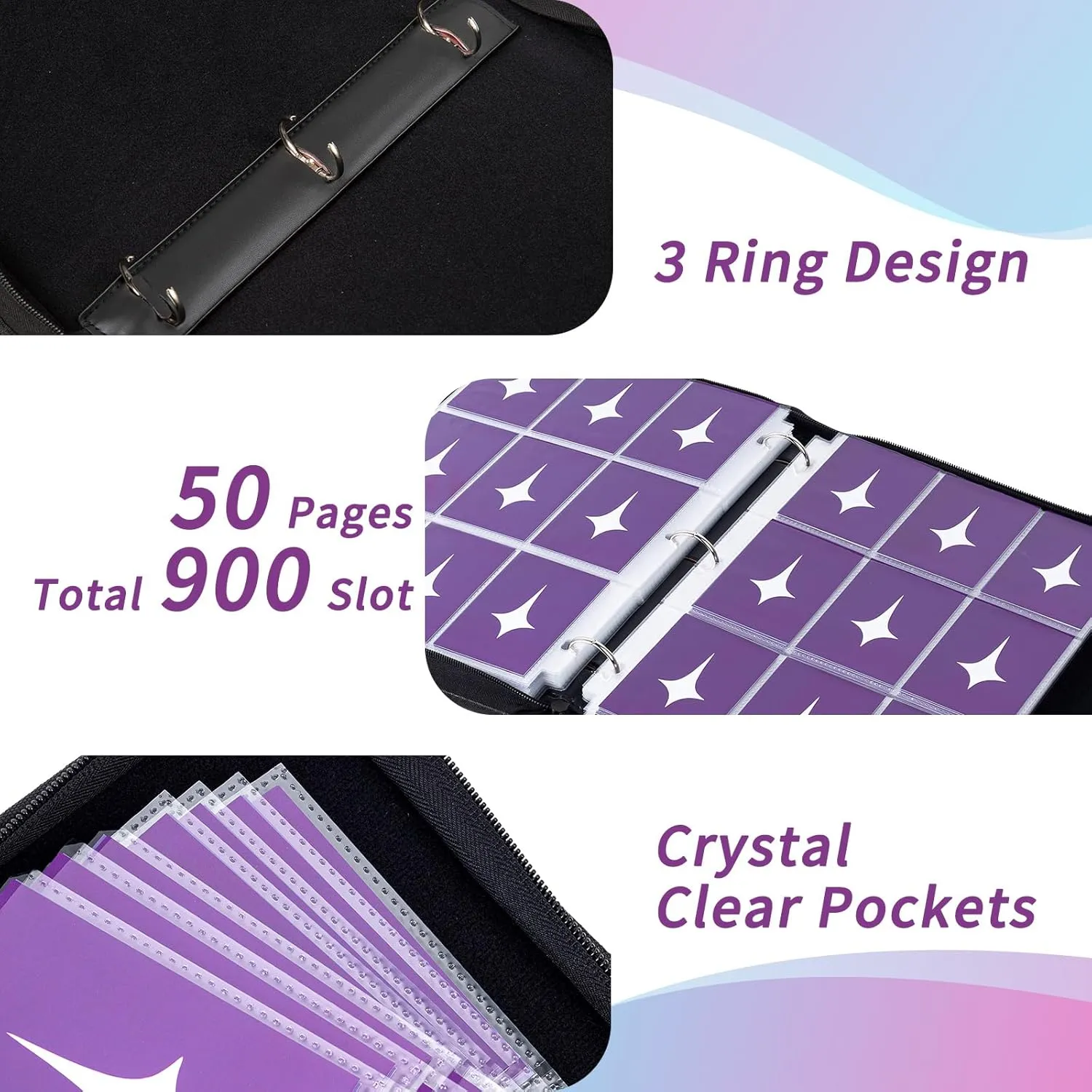 Trading Card Binder, 9 Pocket Sleeves Compatible with 900 Lorcana Cards, fits for MTG TCG Storage Display Collection (SW)