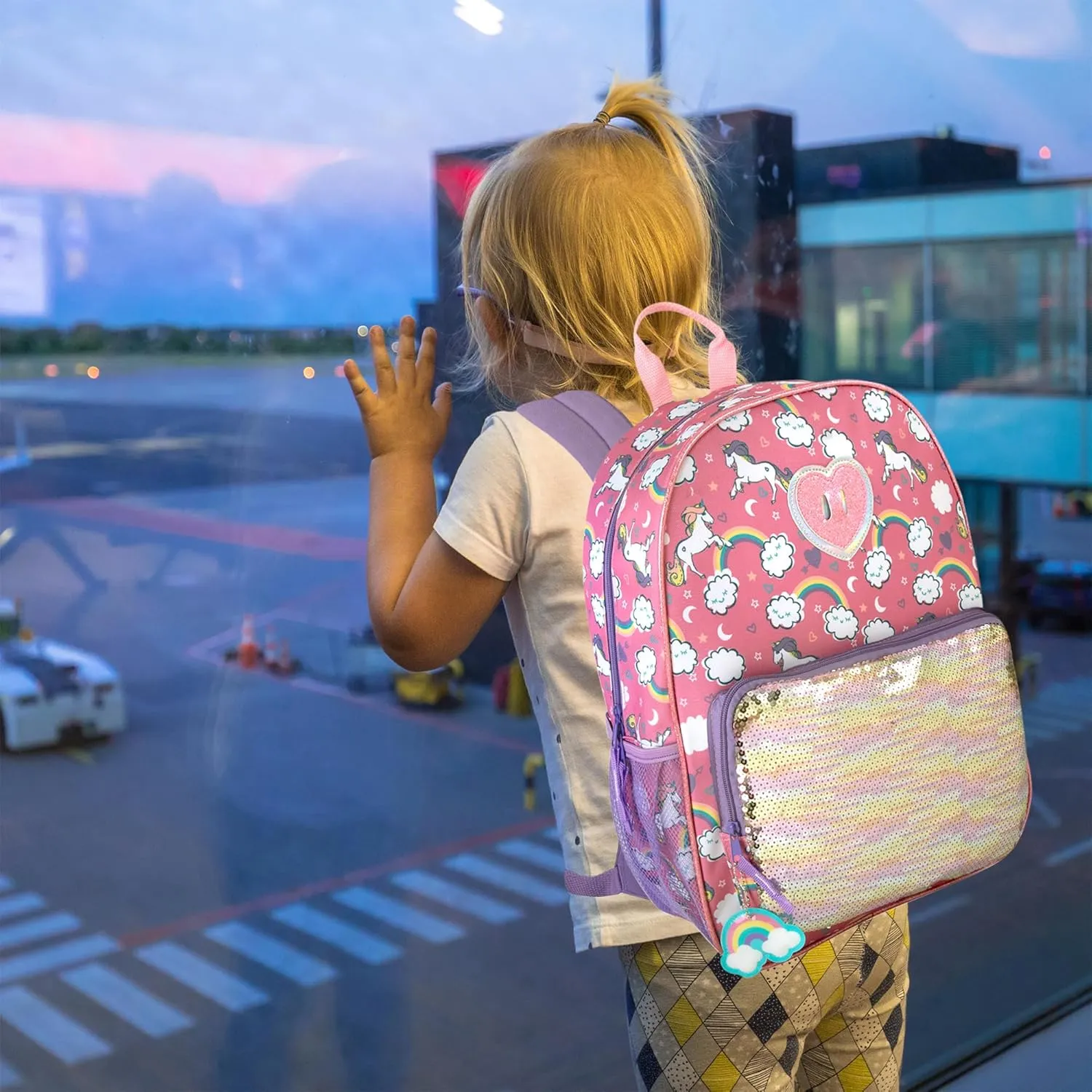 Trail maker Girls 6 in 1 Backpack and Lunch Box Set for School with Pencil Case, Water Bottle, Keychain Attached for Kids