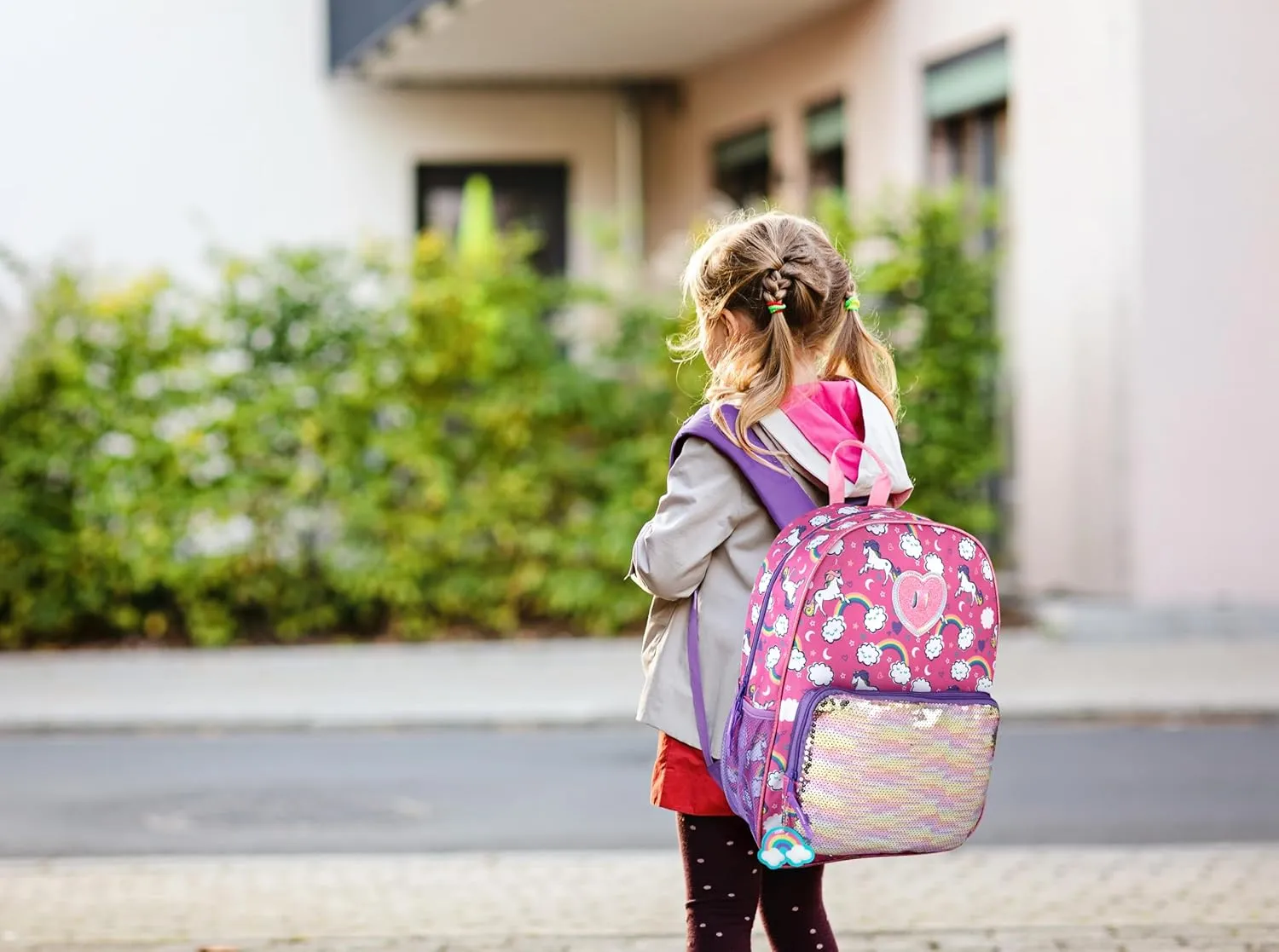 Trail maker Girls 6 in 1 Backpack and Lunch Box Set for School with Pencil Case, Water Bottle, Keychain Attached for Kids