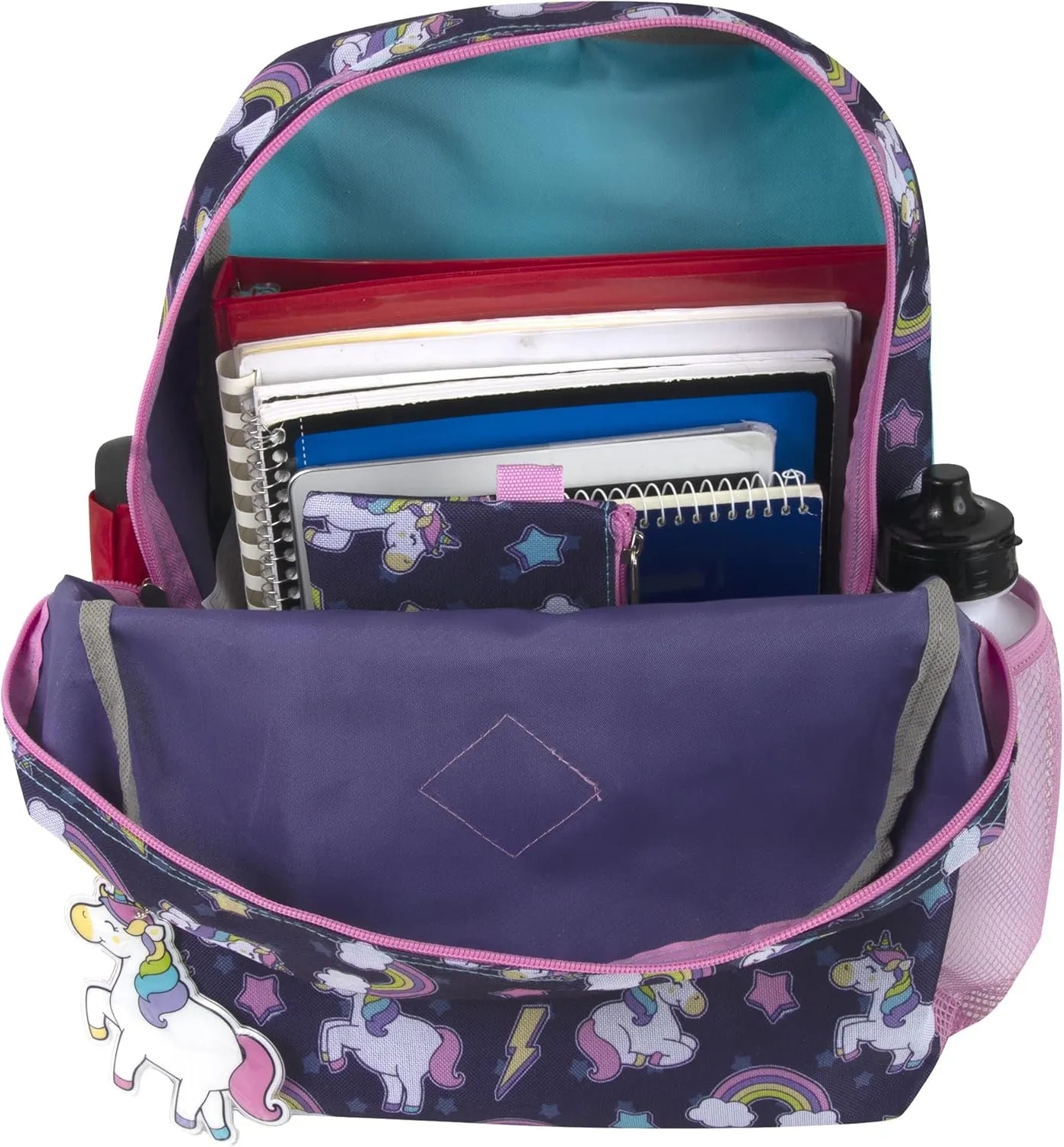 Trail maker Girls 6 in 1 Backpack and Lunch Box Set for School with Pencil Case, Water Bottle, Keychain Attached for Kids