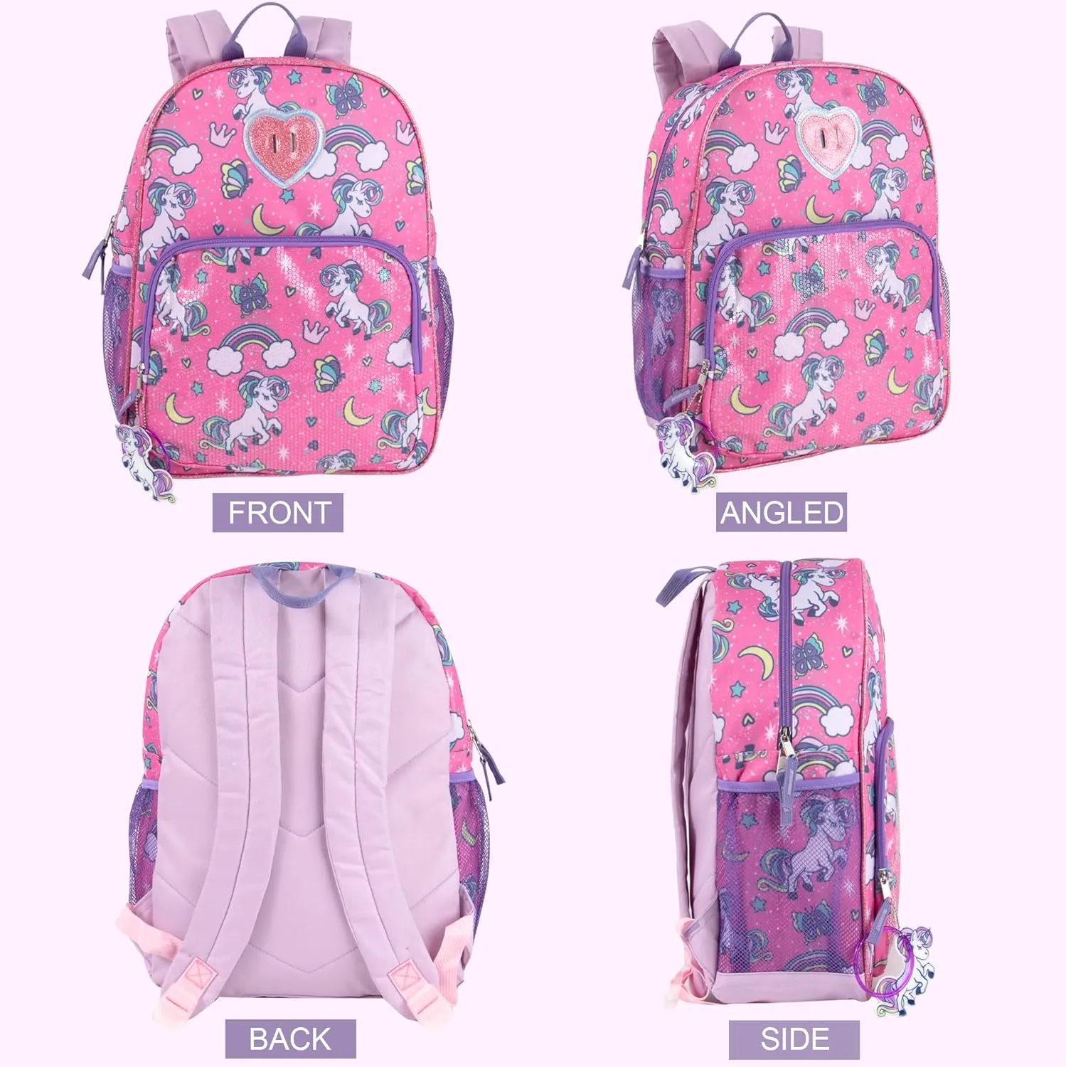 Trail maker Girls 6 in 1 Backpack and Lunch Box Set for School with Pencil Case, Water Bottle, Keychain Attached for Kids