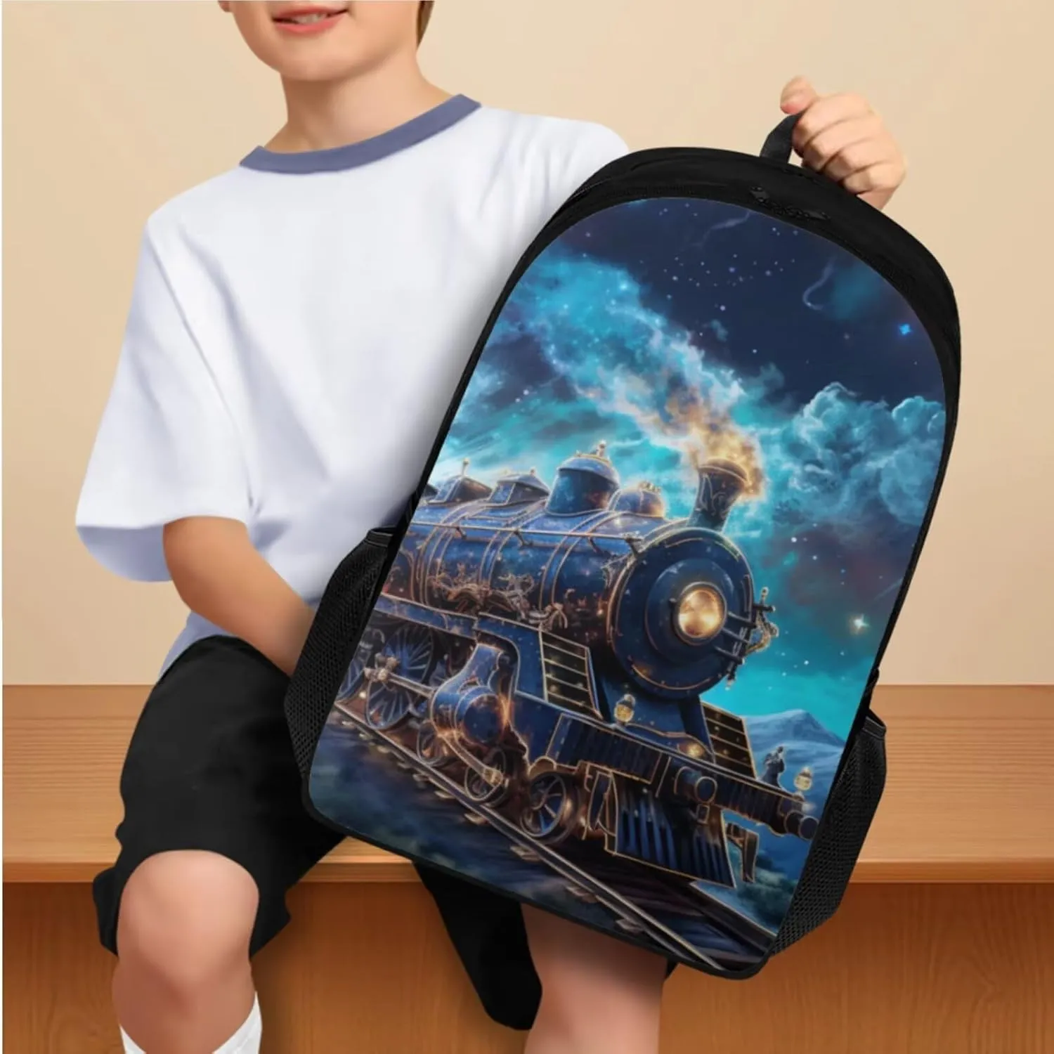 Train Bookbags for 5th Grade Girls Boys Backpack with Lunch Bag Pencil Case and Bookmark Cool School Bag for Elementary School or Kindergarten Students Back to School or Travel