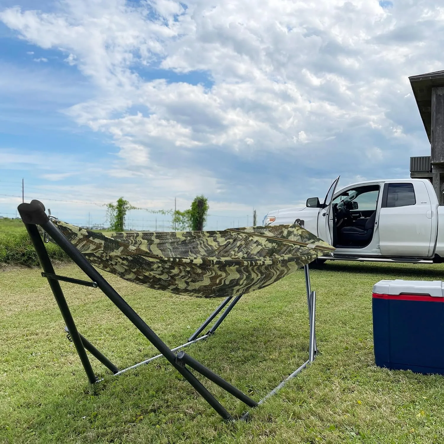 Tranquillo Uniki 550 lbs Capacity Hammock 3-Year Warranty Hammock Stand, Revolutionary 30s Folding Camping Hammock With Stand, Portable Hammock for Indoor Outdoor, Instant Setup No Screws Needed, Camo