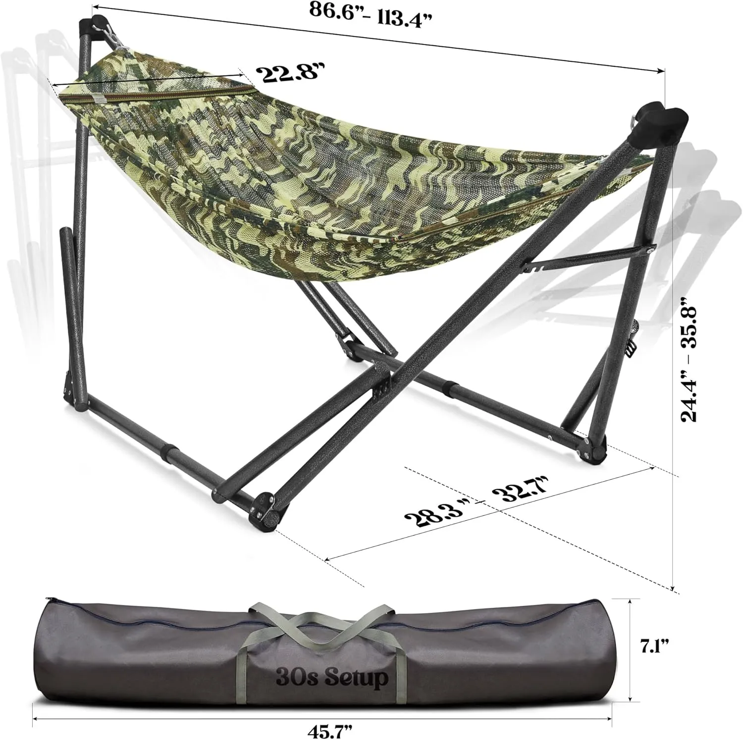 Tranquillo Uniki 550 lbs Capacity Hammock 3-Year Warranty Hammock Stand, Revolutionary 30s Folding Camping Hammock With Stand, Portable Hammock for Indoor Outdoor, Instant Setup No Screws Needed, Camo