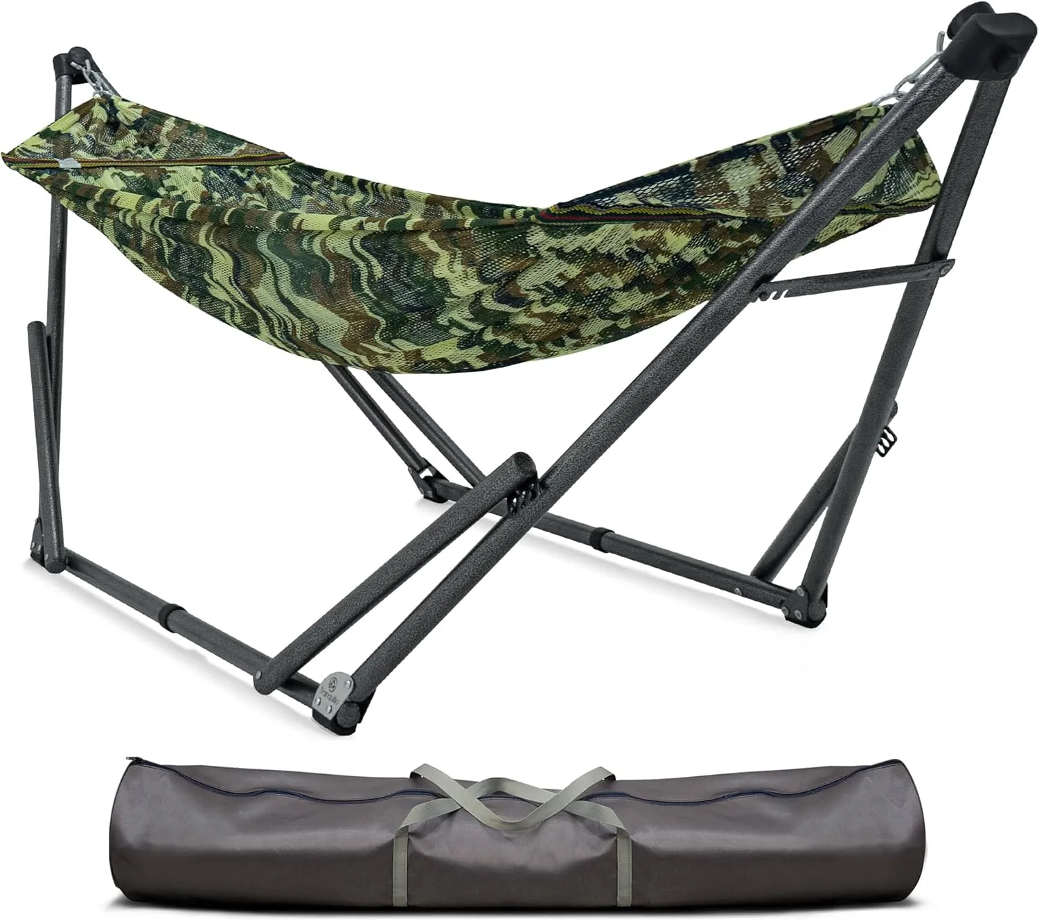 Tranquillo Uniki 550 lbs Capacity Hammock 3-Year Warranty Hammock Stand, Revolutionary 30s Folding Camping Hammock With Stand, Portable Hammock for Indoor Outdoor, Instant Setup No Screws Needed, Camo