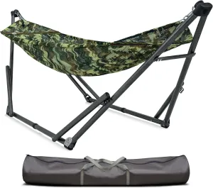Tranquillo Uniki 550 lbs Capacity Hammock 3-Year Warranty Hammock Stand, Revolutionary 30s Folding Camping Hammock With Stand, Portable Hammock for Indoor Outdoor, Instant Setup No Screws Needed, Camo