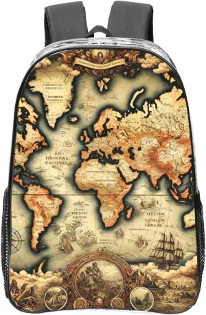 Transparent Backpack Retro Ancient Continental Map Hiking-Daypacks Large Clear Backpack