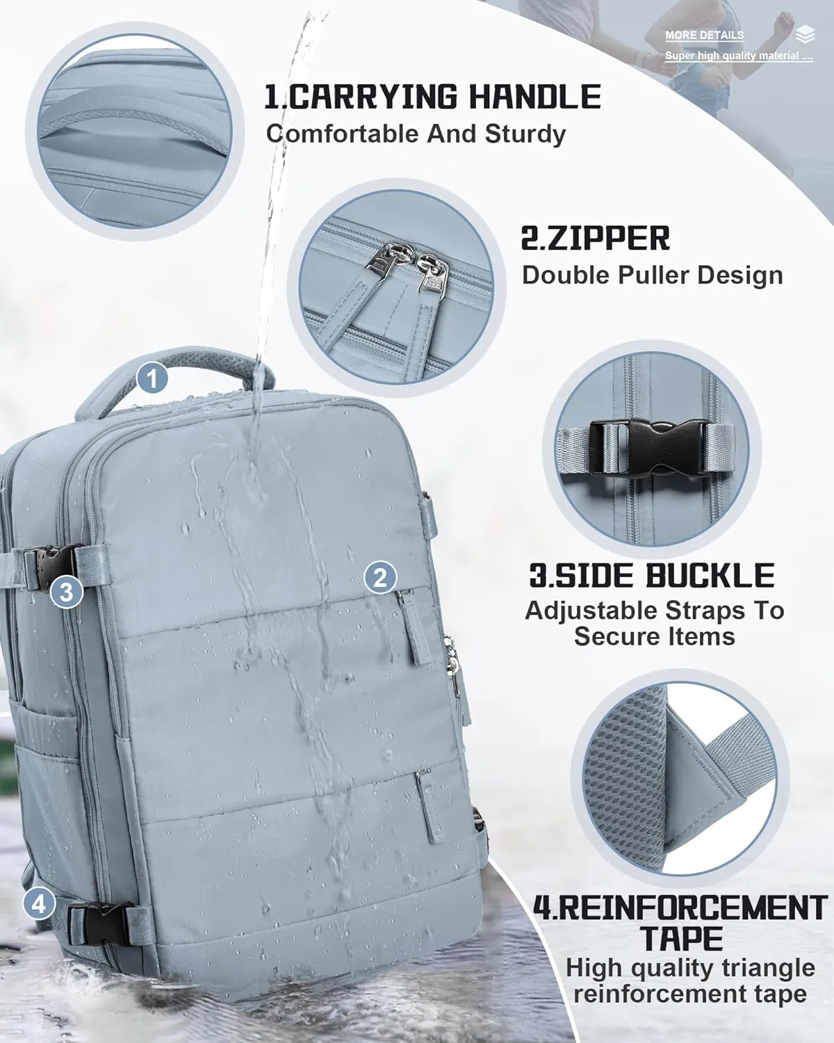 Travel Backpack Carry on Flight Approved Carry on Backpack for Airplanes Personal Item Travel Bag 18x14x8 Inches Traveling Backpack for Men Women Airback Backpack for Travel Mochila de Viaje Grey Blue