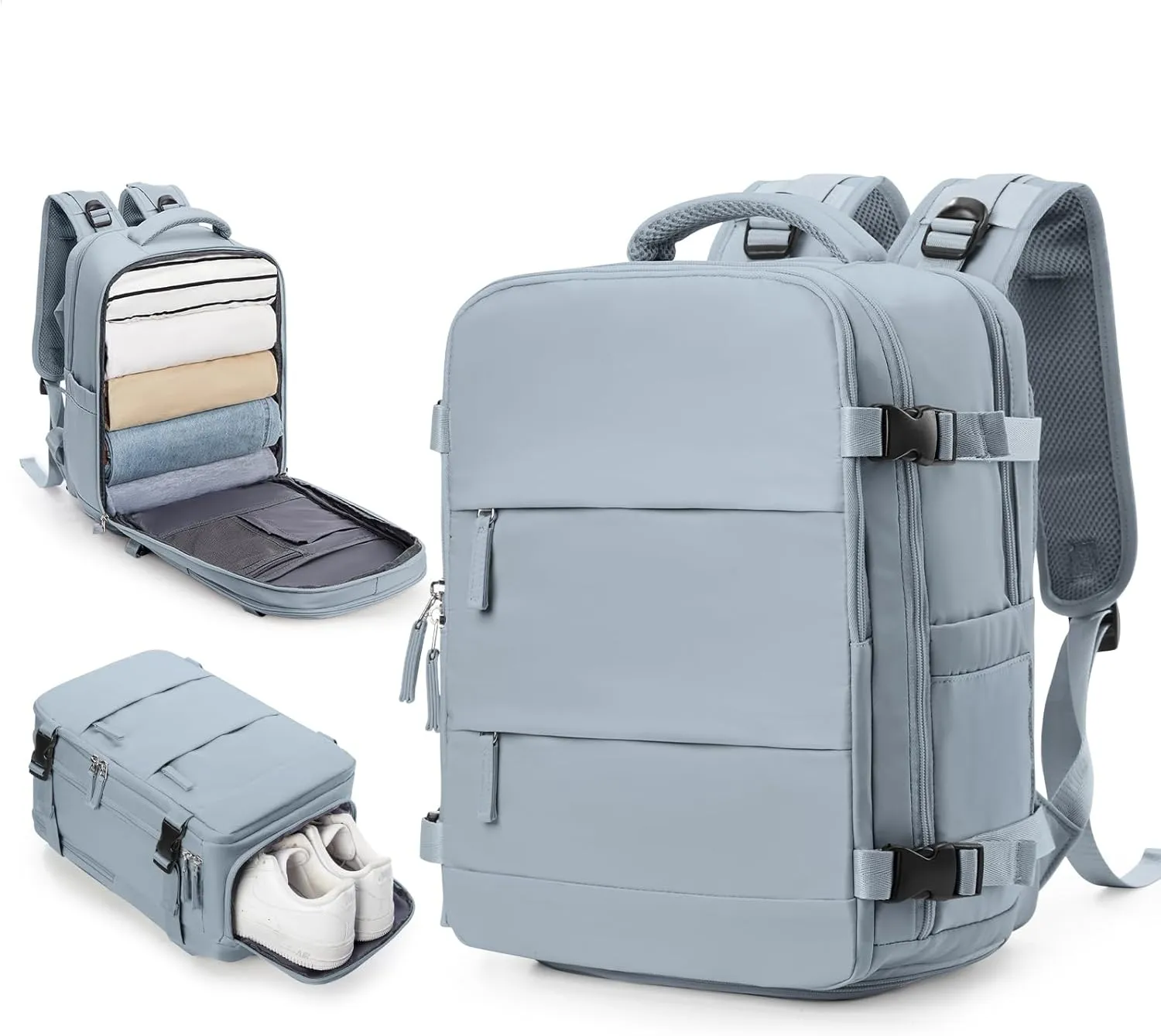 Travel Backpack Carry on Flight Approved Carry on Backpack for Airplanes Personal Item Travel Bag 18x14x8 Inches Traveling Backpack for Men Women Airback Backpack for Travel Mochila de Viaje Grey Blue