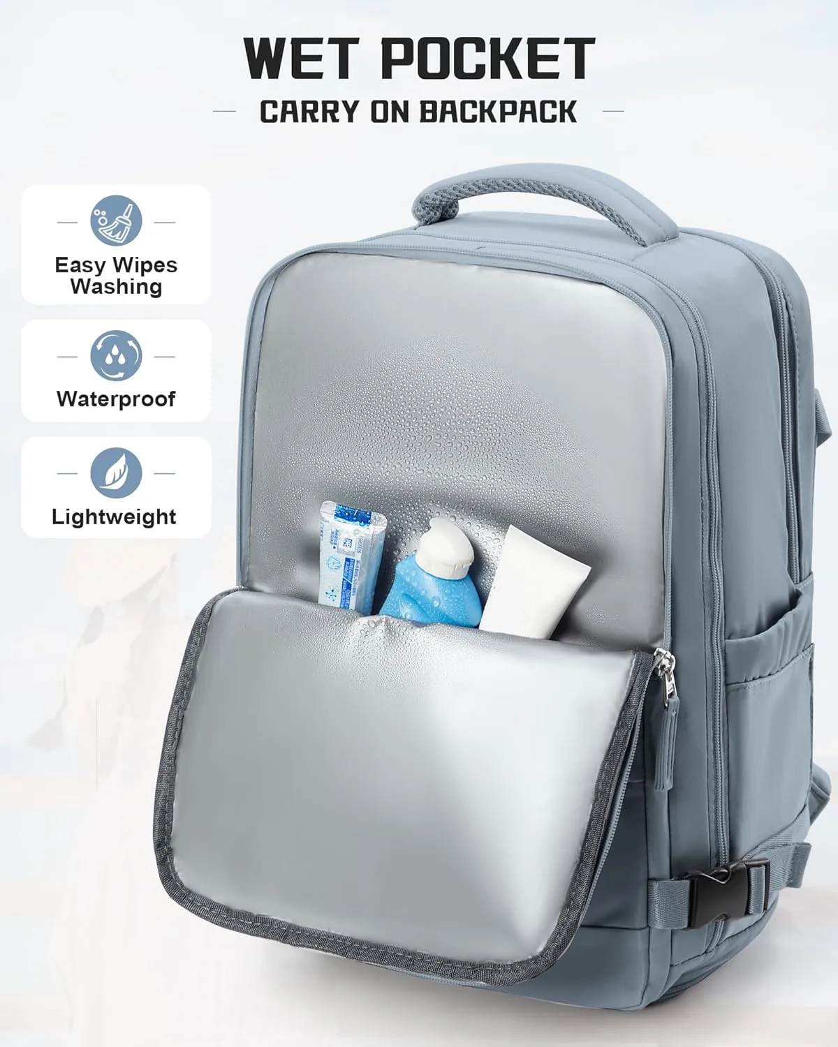 Travel Backpack Carry on Flight Approved Carry on Backpack for Airplanes Personal Item Travel Bag 18x14x8 Inches Traveling Backpack for Men Women Airback Backpack for Travel Mochila de Viaje Grey Blue