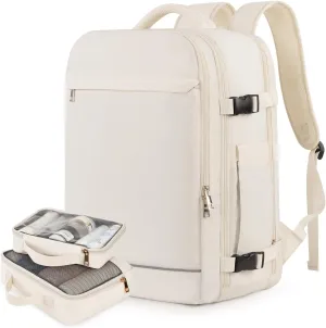 Travel Backpack Carry on Flight Approved for Women Men, personal item backpack, 40L Overnight Travel Bag with 2 Packing Cubes for Weekend College Business Hiking (Beige)
