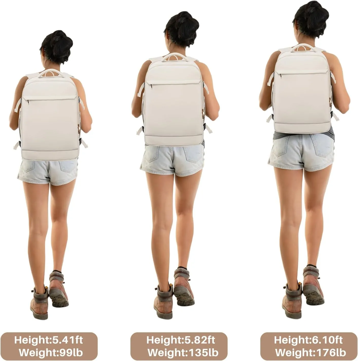 Travel Backpack Carry on Flight Approved for Women Men, personal item backpack, 40L Overnight Travel Bag with 2 Packing Cubes for Weekend College Business Hiking (Beige)