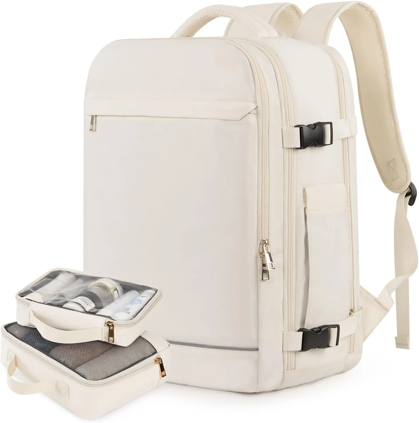 Travel Backpack Carry on Flight Approved for Women Men, personal item backpack, 40L Overnight Travel Bag with 2 Packing Cubes for Weekend College Business Hiking (Beige)