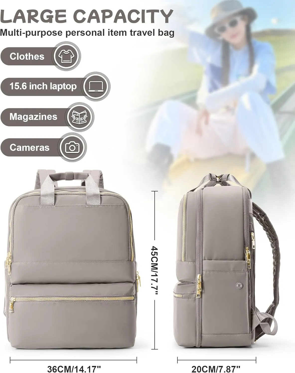 Travel Backpack Carry On Flight Approved Large Travel Backpack For Women Carry On Backpack Personal Item Travel Bag Laptop Teacher Backpack Work Backpack For Traveling On Airplane Khaki