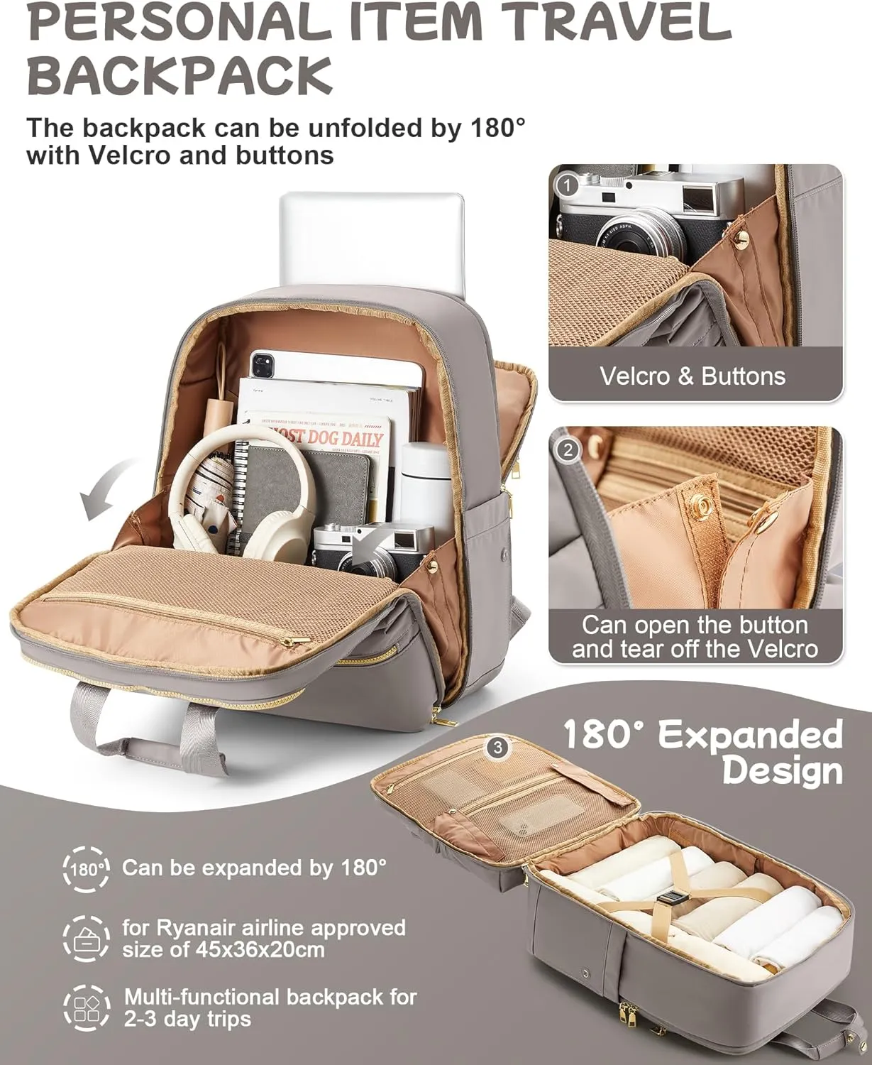 Travel Backpack Carry On Flight Approved Large Travel Backpack For Women Carry On Backpack Personal Item Travel Bag Laptop Teacher Backpack Work Backpack For Traveling On Airplane Khaki