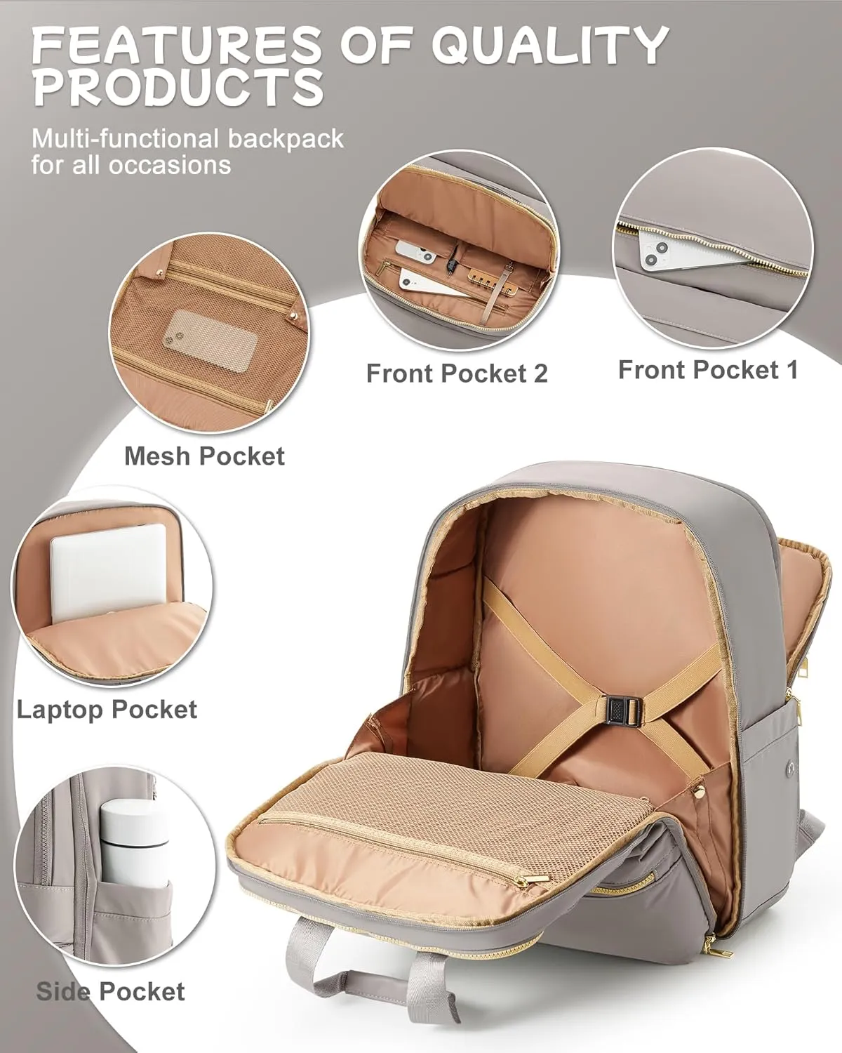 Travel Backpack Carry On Flight Approved Large Travel Backpack For Women Carry On Backpack Personal Item Travel Bag Laptop Teacher Backpack Work Backpack For Traveling On Airplane Khaki