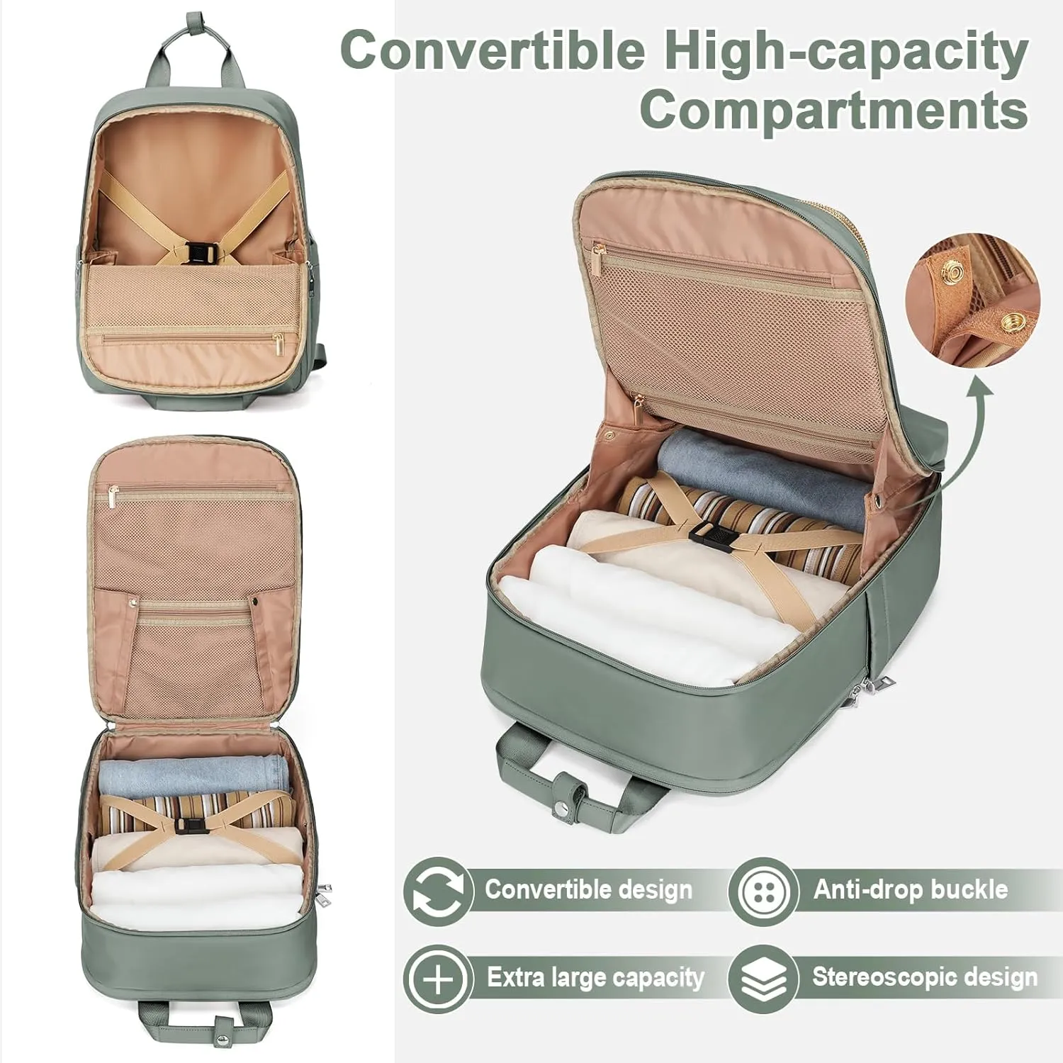 Travel Backpack Carry On Flight Approved Small Travel Backpack For Women Carry On Backpack Personal Item Travel Bag Laptop Teacher Backpack Work Backpack For Traveling On Airplane Army Green