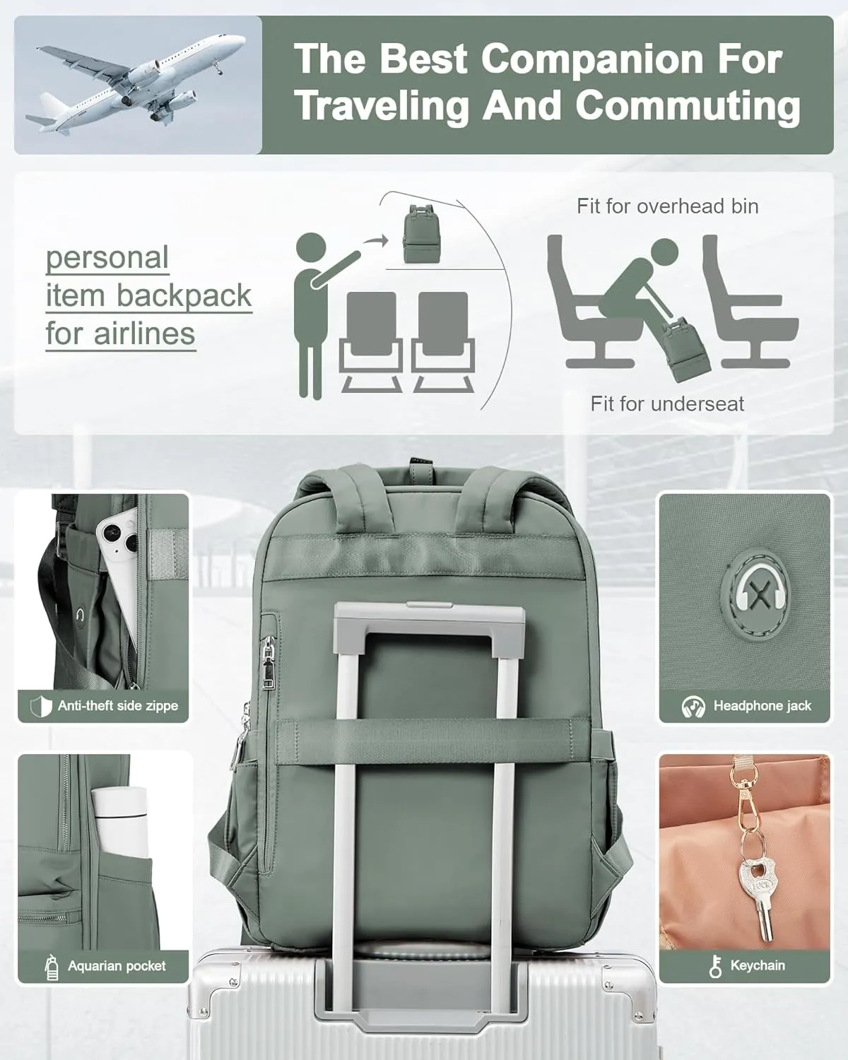 Travel Backpack Carry On Flight Approved Small Travel Backpack For Women Carry On Backpack Personal Item Travel Bag Laptop Teacher Backpack Work Backpack For Traveling On Airplane Army Green