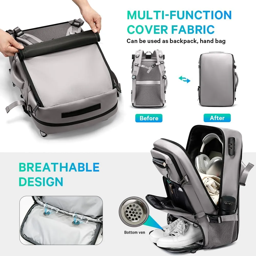 Travel backpack Carry-on Travel Backpack For Women Men Flight Approved Business Weekender Overnight Waterproof Daypack (Grey)