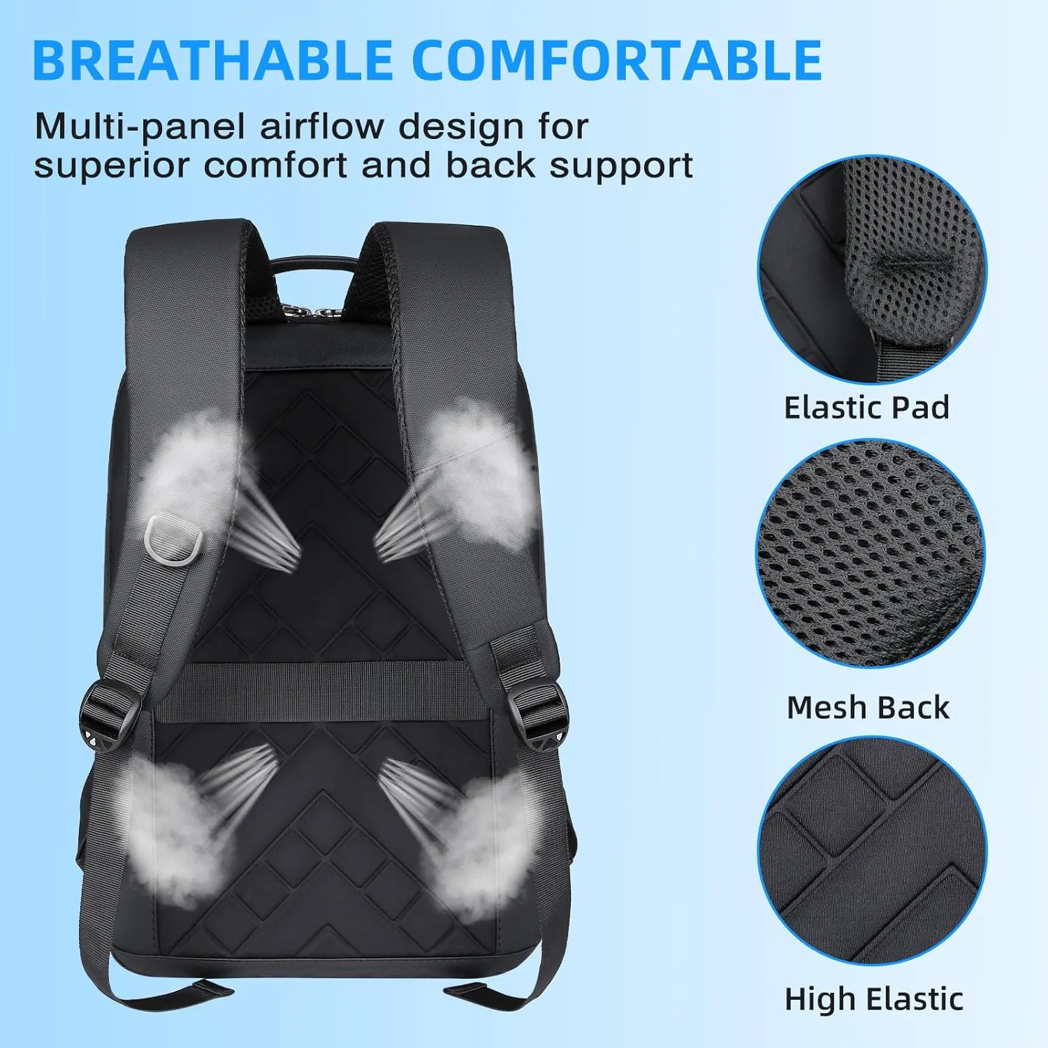 Travel Backpack for Men Women, Carry on Backpack, TSA 15.6 inch Laptop Backpack Flight Approved, Waterproof Personal Item Travel Bag, Business Work Weekender Bag Daypack Luggage - Black