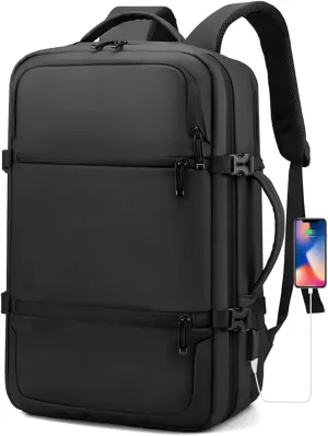 Travel Backpack for Men Women, Carry on Backpack, TSA 17.3 inch Laptop Backpack Flight Approved, Waterproof Personal Item Travel Bag, Business Work Weekender Bag Daypack Luggage - Black