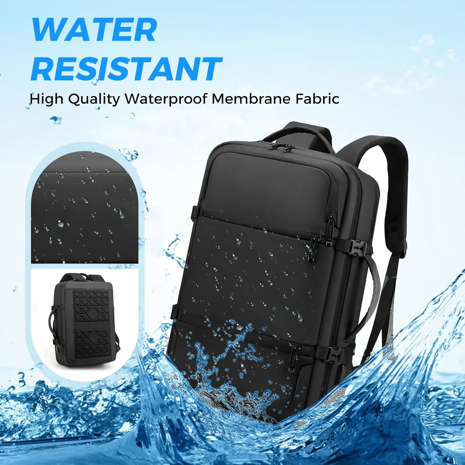 Travel Backpack for Men Women, Carry on Backpack, TSA 17.3 inch Laptop Backpack Flight Approved, Waterproof Personal Item Travel Bag, Business Work Weekender Bag Daypack Luggage - Black