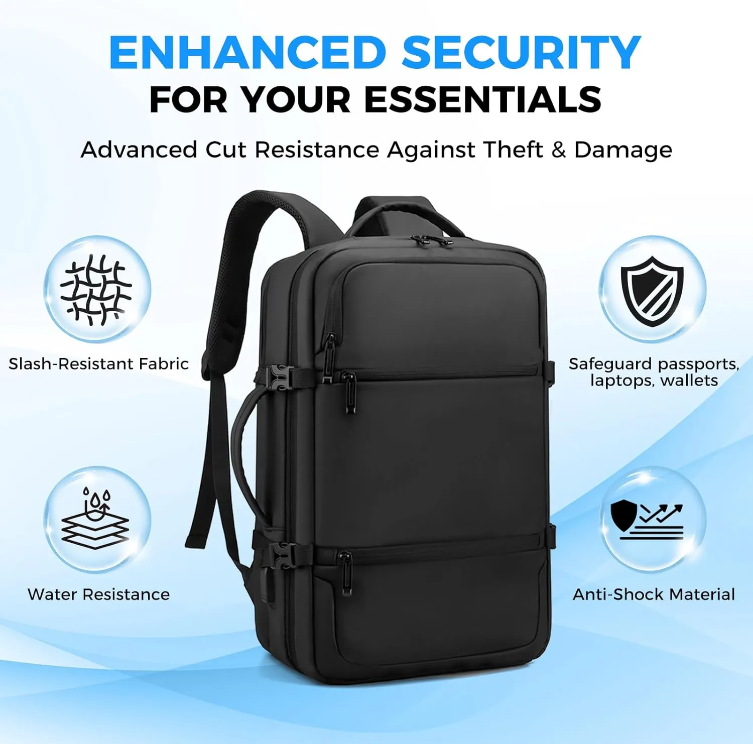 Travel Backpack for Men Women, Carry on Backpack, TSA 17.3 inch Laptop Backpack Flight Approved, Waterproof Personal Item Travel Bag, Business Work Weekender Bag Daypack Luggage - Black
