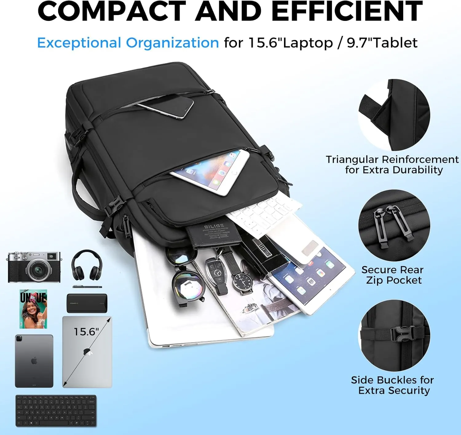 Travel Backpack for Men Women, Carry on Backpack, TSA 17.3 inch Laptop Backpack Flight Approved, Waterproof Personal Item Travel Bag, Business Work Weekender Bag Daypack Luggage - Black