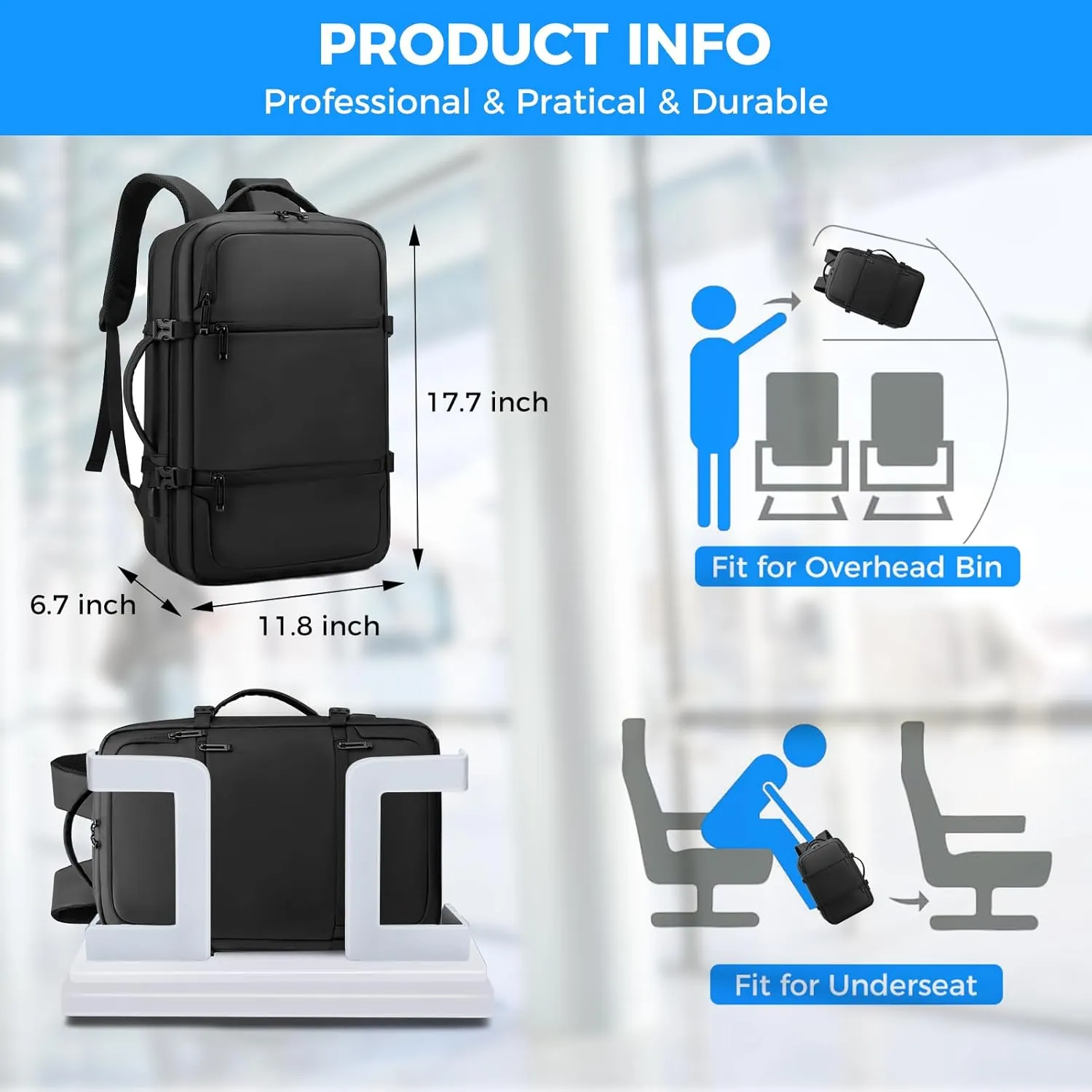 Travel Backpack for Men Women, Carry on Backpack, TSA 17.3 inch Laptop Backpack Flight Approved, Waterproof Personal Item Travel Bag, Business Work Weekender Bag Daypack Luggage - Black
