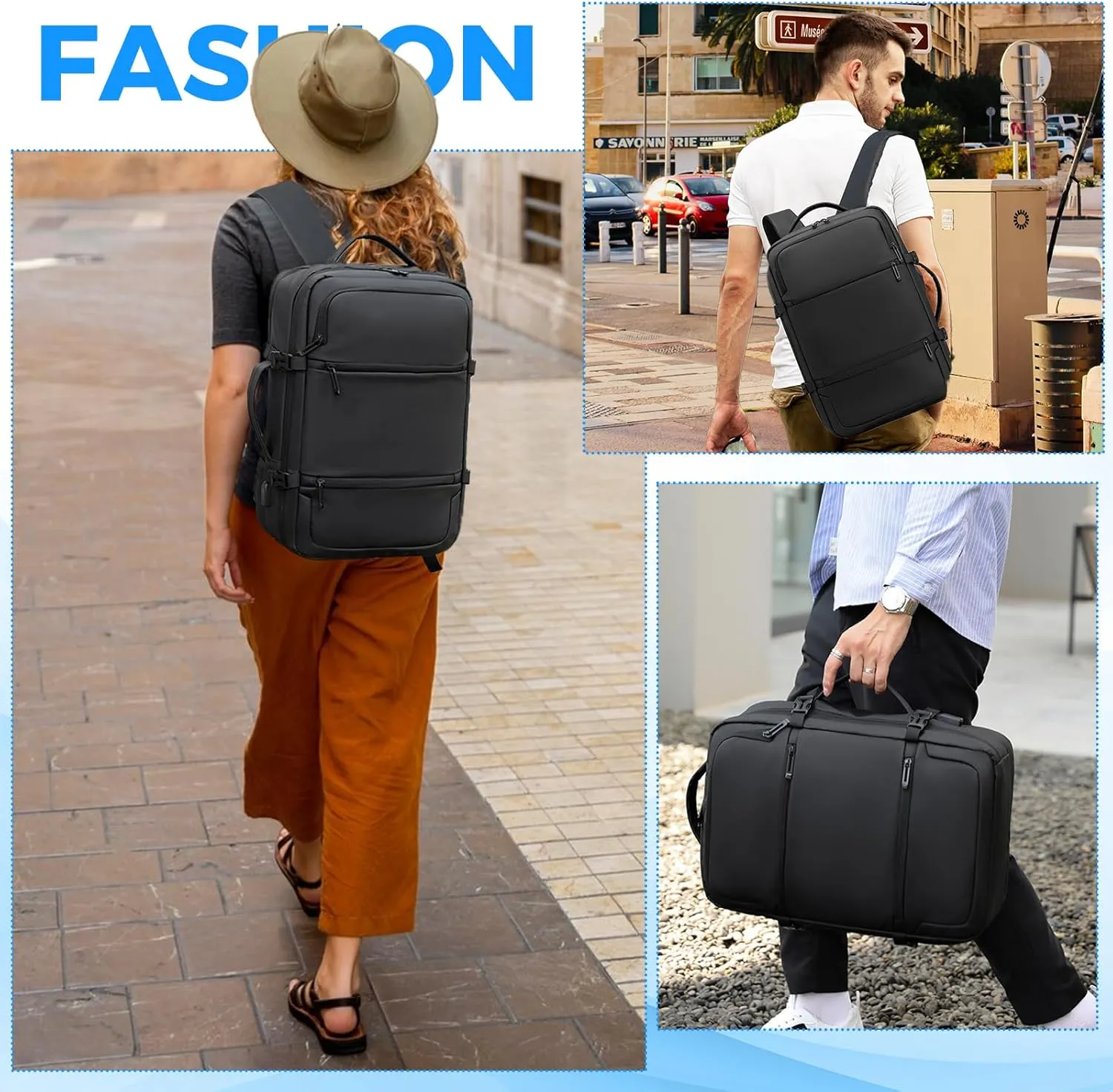 Travel Backpack for Men Women, Carry on Backpack, TSA 17.3 inch Laptop Backpack Flight Approved, Waterproof Personal Item Travel Bag, Business Work Weekender Bag Daypack Luggage - Black