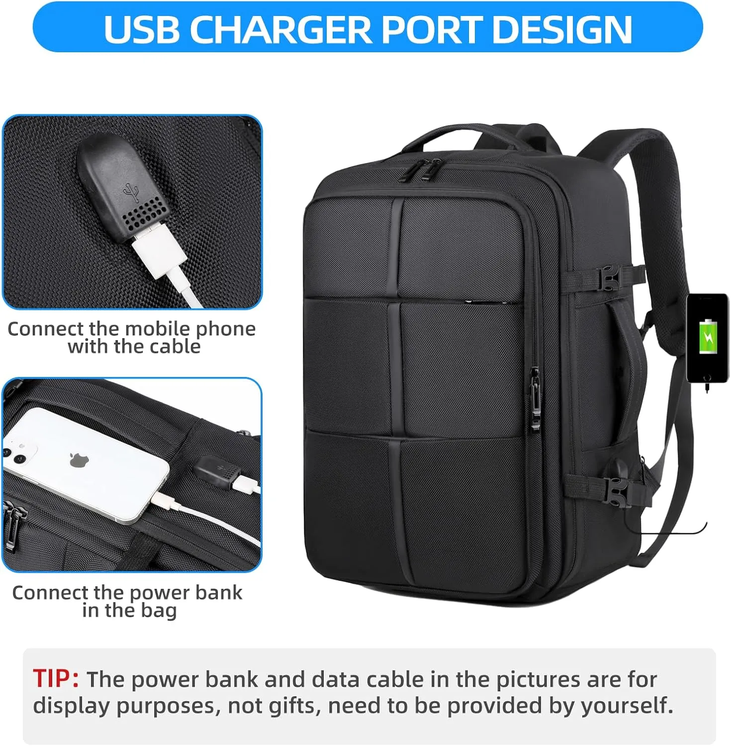 Travel Backpack for Men Women, Carry on Backpack, Waterproof Personal Item Travel Bag, 35L Business Work Weekender Bag Suitcase Luggage, TSA Laptop Backpack Flight Approved, Black(Expandable)