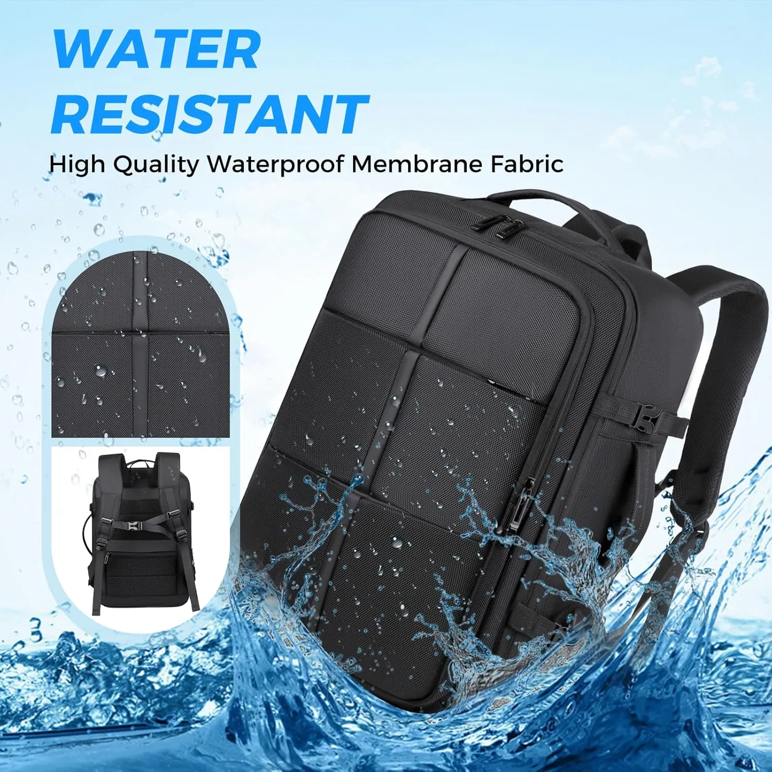 Travel Backpack for Men Women, Carry on Backpack, Waterproof Personal Item Travel Bag, 35L Business Work Weekender Bag Suitcase Luggage, TSA Laptop Backpack Flight Approved, Black(Expandable)