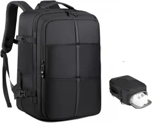 Travel Backpack for Men Women, Carry on Backpack, Waterproof Personal Item Travel Bag, 35L Business Work Weekender Bag Suitcase Luggage, TSA Laptop Backpack Flight Approved, Black(Expandable)