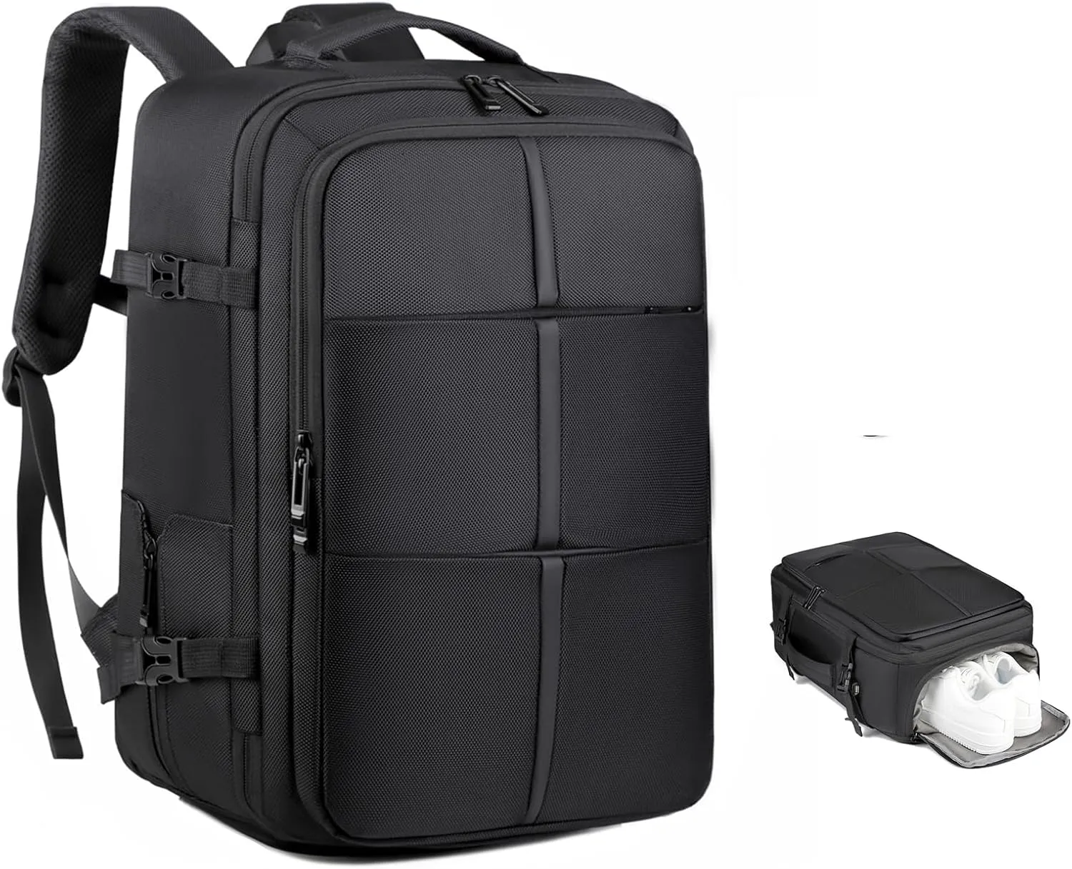Travel Backpack for Men Women, Carry on Backpack, Waterproof Personal Item Travel Bag, 35L Business Work Weekender Bag Suitcase Luggage, TSA Laptop Backpack Flight Approved, Black(Expandable)