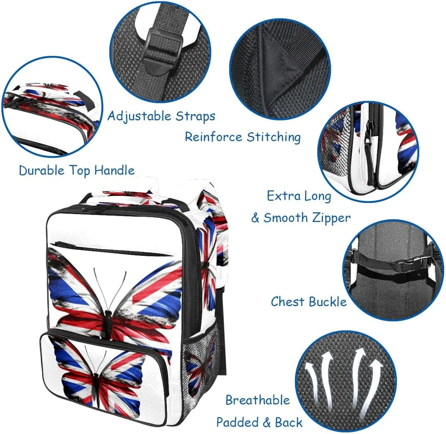 Travel Backpack for Men,Backpack for Women,British Flag Butterfly Flying,Backpack