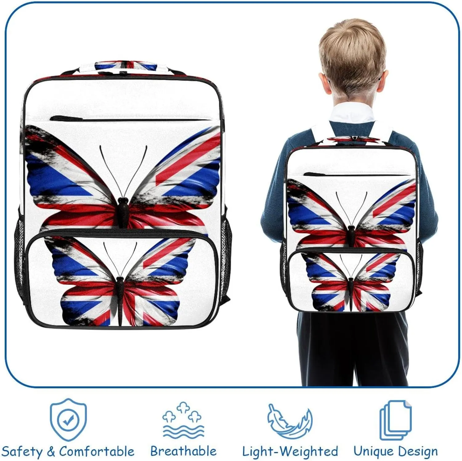 Travel Backpack for Men,Backpack for Women,British Flag Butterfly Flying,Backpack
