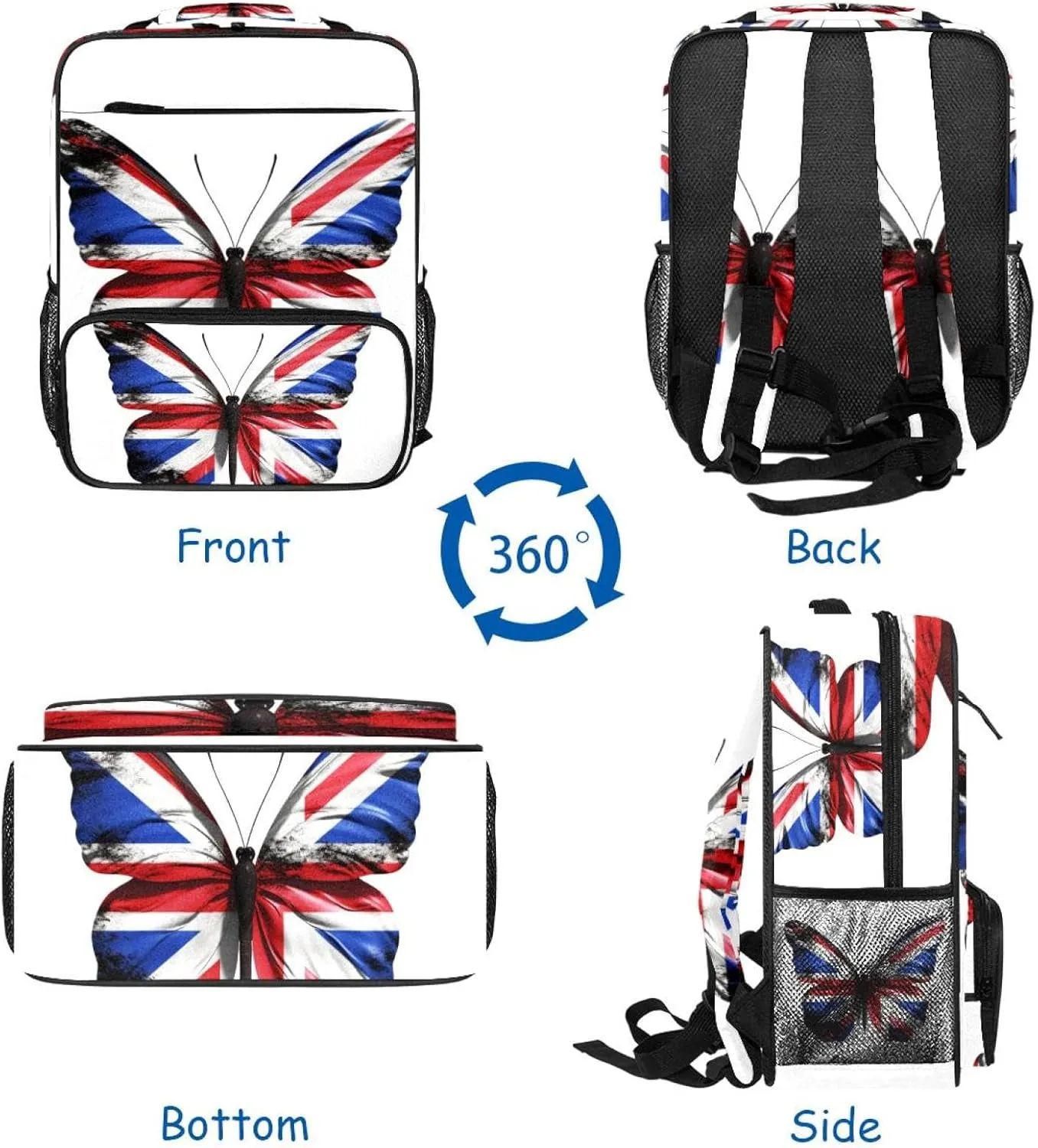 Travel Backpack for Men,Backpack for Women,British Flag Butterfly Flying,Backpack