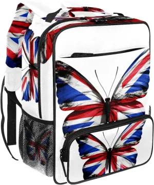 Travel Backpack for Men,Backpack for Women,British Flag Butterfly Flying,Backpack