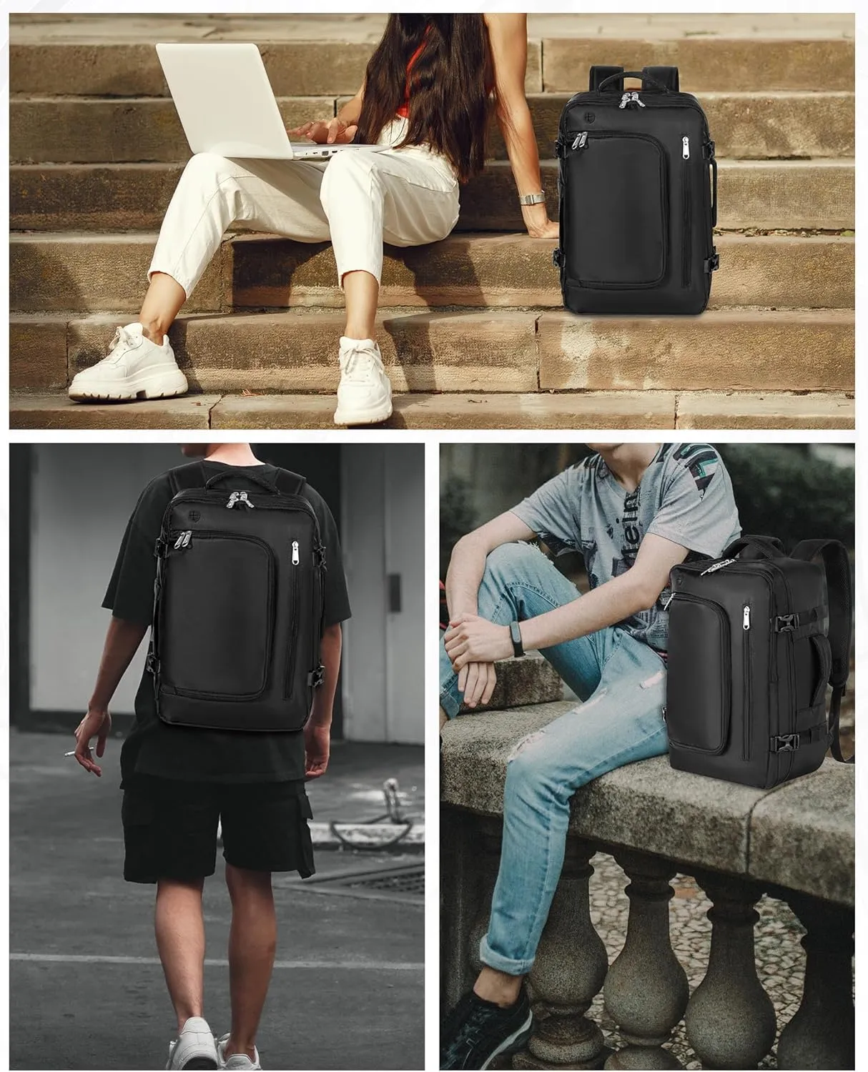 Travel Backpack for Women and Men, Carry On Backpack Flight Approved Underseat Personal Item Luggage, Lightweight Daypack Weekender Bag with 17 inch Laptop Compartment, Black