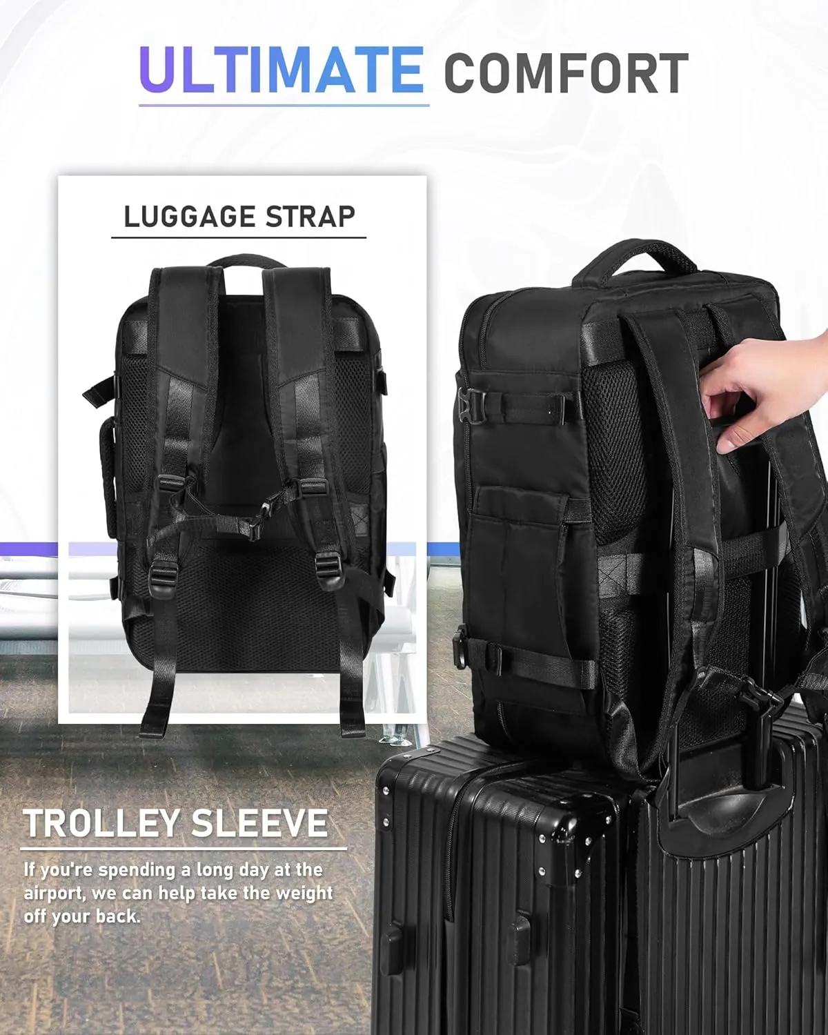 Travel Backpack for Women and Men, Carry On Backpack Flight Approved Underseat Personal Item Luggage, Lightweight Daypack Weekender Bag with 17 inch Laptop Compartment, Black