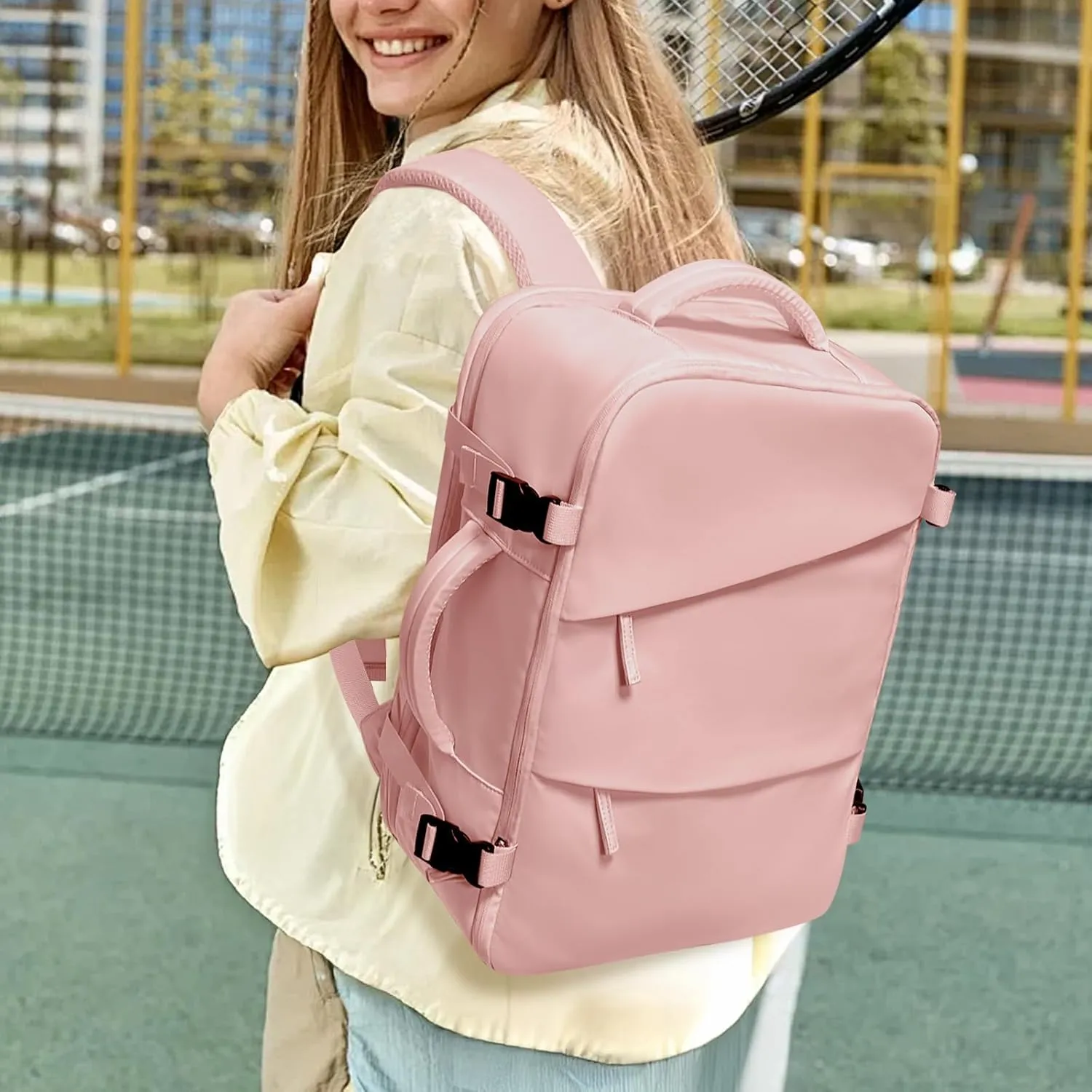 Travel Backpack for Women Men, Carry On Backpack Airlines Approved Personal Item Travel Computer Bag Waterproof Laptop Backpack Business Weekender Overnight Fits15.6Inch Laptop, Pink