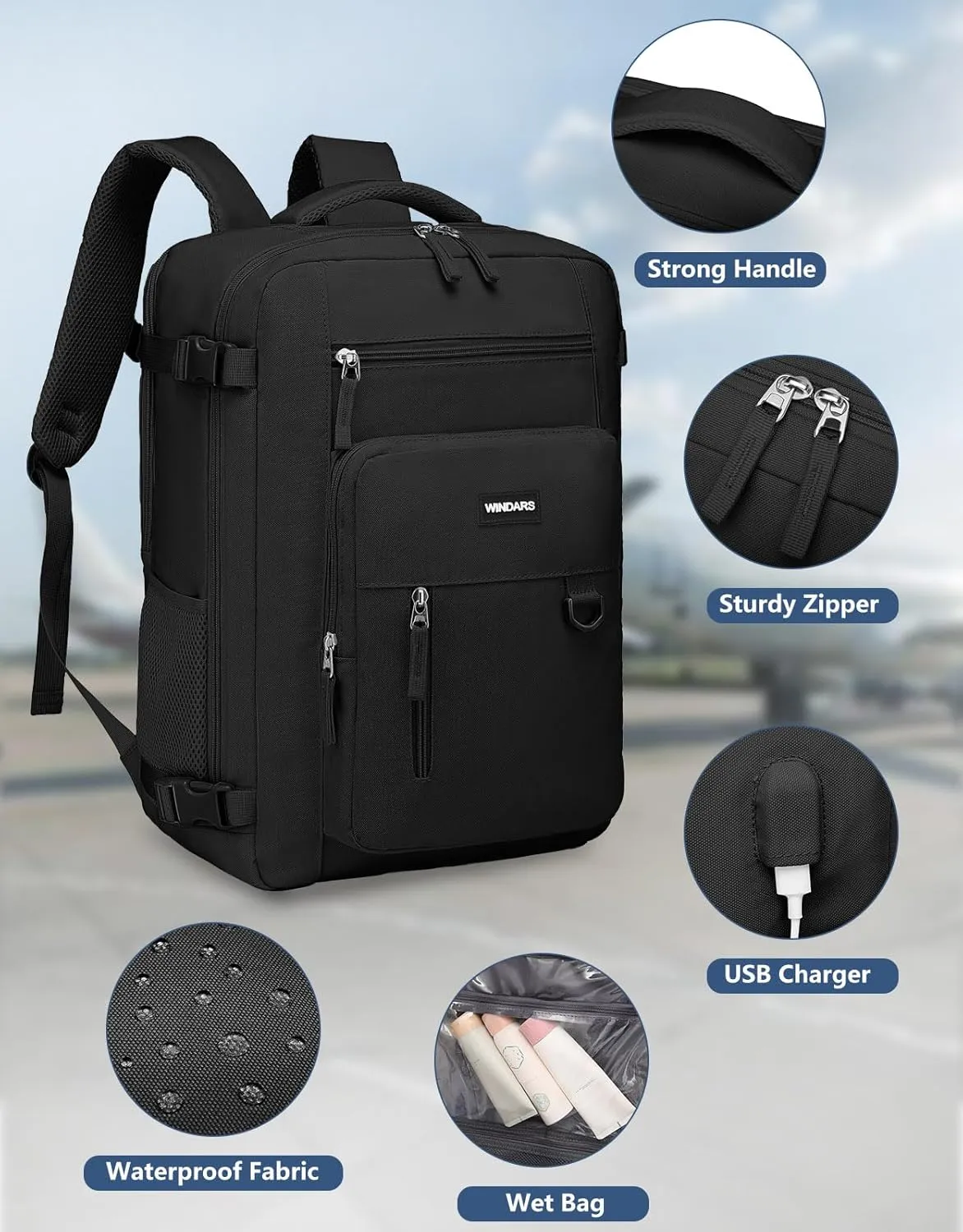 Travel Backpack for Women Men, Flight Approved Carry On Backpack with Shoe Pouch, TSA Personal Item Travel Bag Large Luggage Backpack Fits 17 Inch Laptop for Weekender Overnight, Black