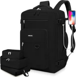 Travel Backpack for Women Men, Flight Approved Carry On Backpack with Shoe Pouch, TSA Personal Item Travel Bag Large Luggage Backpack Fits 17 Inch Laptop for Weekender Overnight, Black