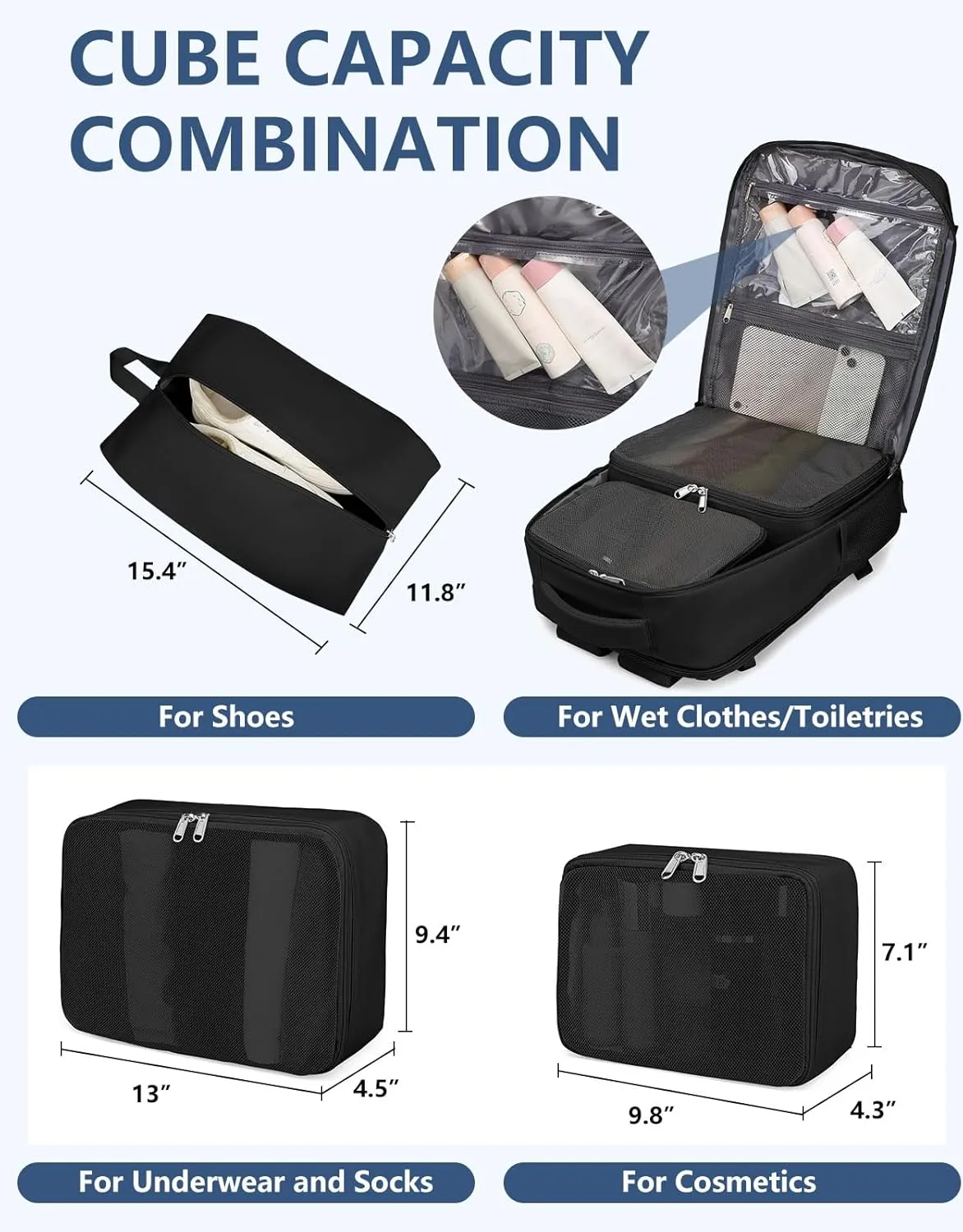 Travel Backpack for Women Men, Flight Approved Carry On Backpack with Shoe Pouch, TSA Personal Item Travel Bag Large Luggage Backpack Fits 17 Inch Laptop for Weekender Overnight, Black
