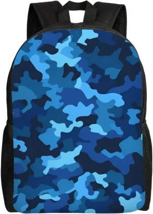 Travel Backpack for Women Men Lightweight 17 inch Laptop Bag Blue Camo Backpack Casual Daypack