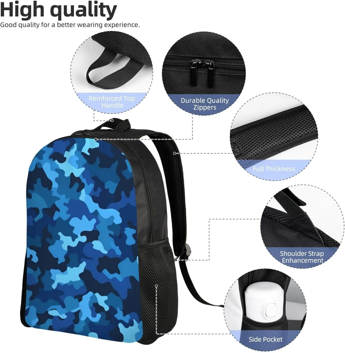 Travel Backpack for Women Men Lightweight 17 inch Laptop Bag Blue Camo Backpack Casual Daypack