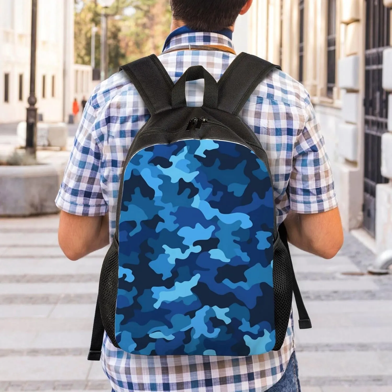 Travel Backpack for Women Men Lightweight 17 inch Laptop Bag Blue Camo Backpack Casual Daypack