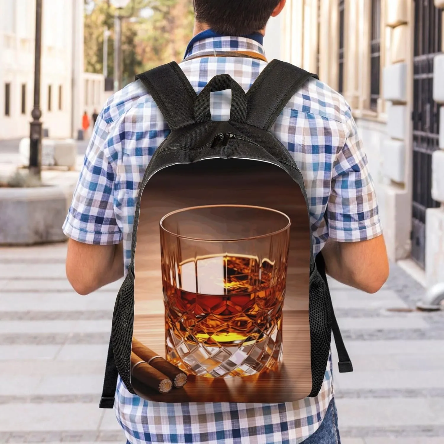 Travel Backpack for Women Men Lightweight 17 inch Laptop Bag Brown Liquor in Cup Backpack Casual Daypack