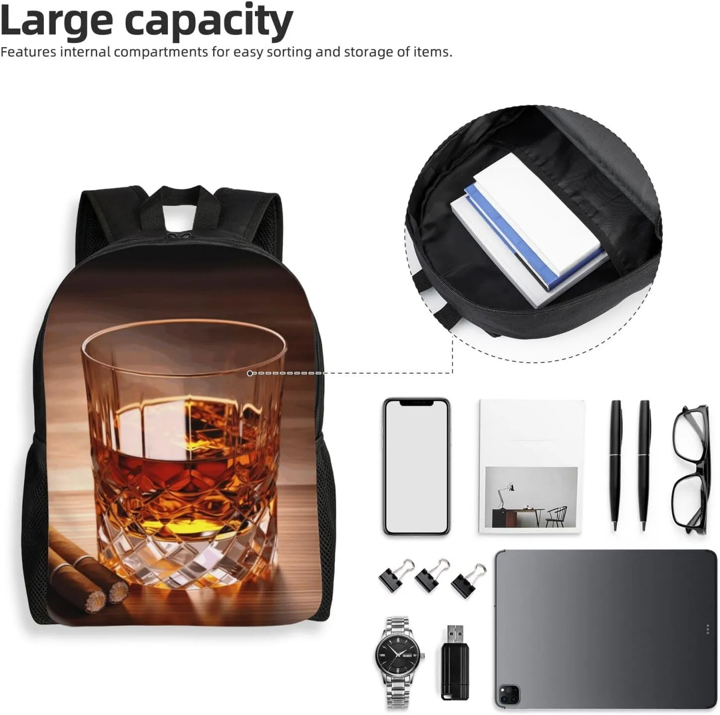 Travel Backpack for Women Men Lightweight 17 inch Laptop Bag Brown Liquor in Cup Backpack Casual Daypack